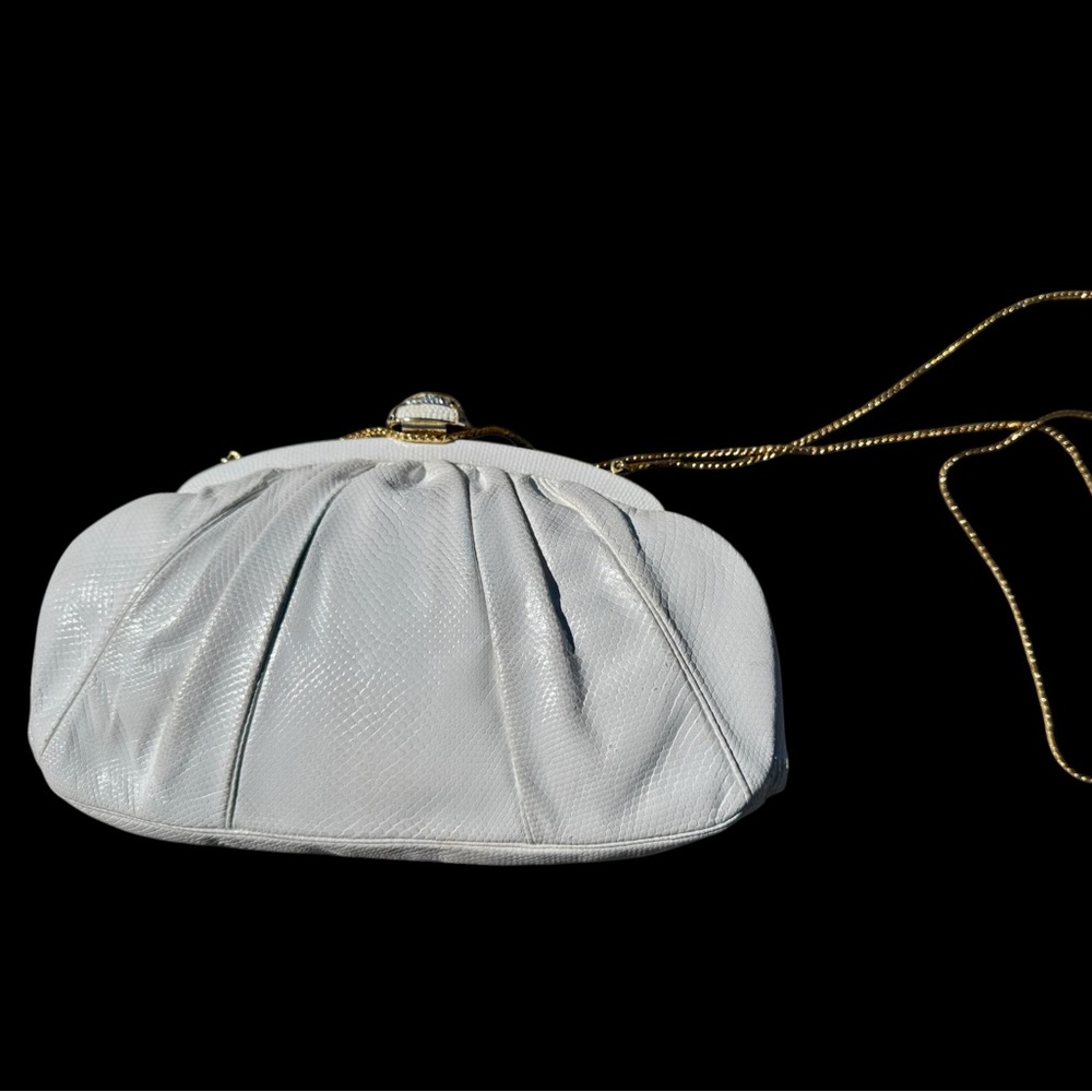 Vtg Judith Leiber White Lizard Karung Clutch Cabochon Shoulder Bag 1980s *As Is
